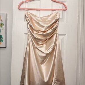Windsor Strapless Satin Dress in Champagne Gold